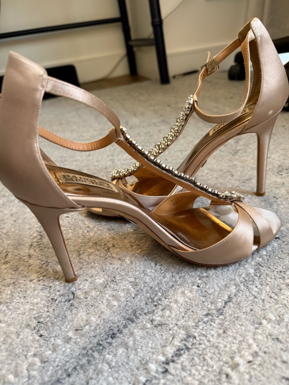 Badgley Mischka Champagne Rhinestone T-Strap Heels - Picture 3 of 5